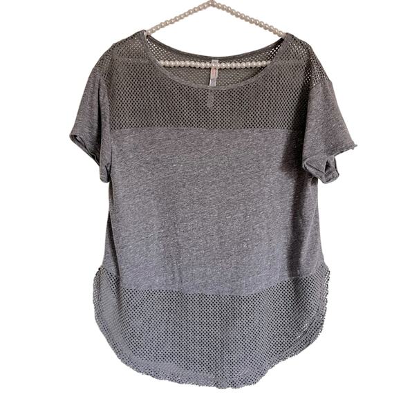 Free People Movement Hourglass Gray Mesh Panel Short Sleeve T-shirt Top small - Picture 1 of 5